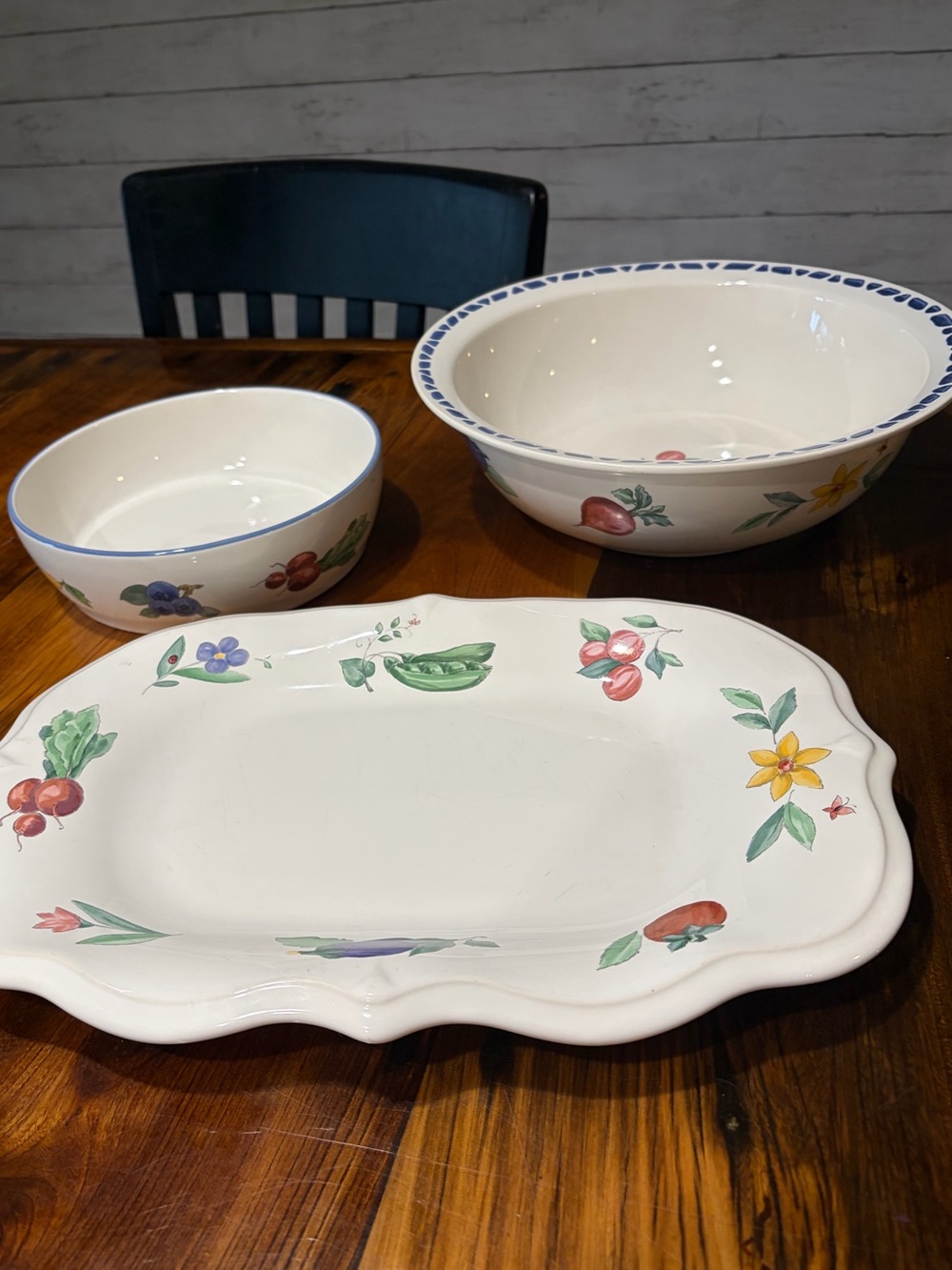 Vintage Pfaltzgraff Summer Garden 3 Piece Stoneware Serving Set Platter Bowls